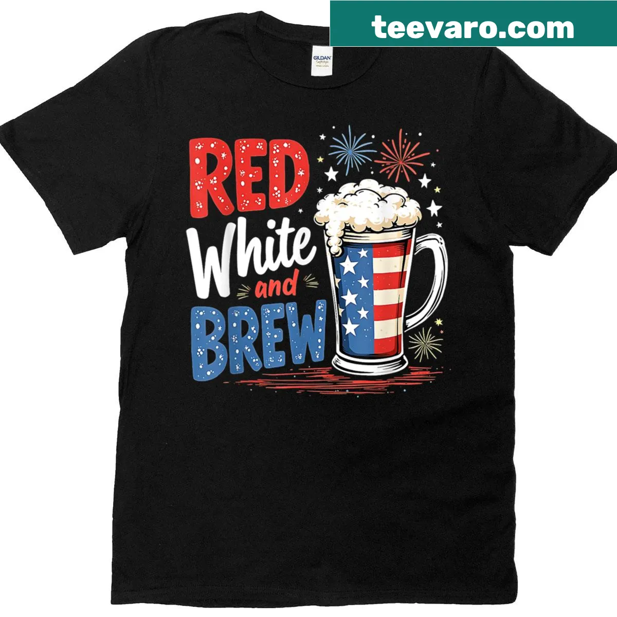 T-shirt celebrating Independence Day with a beer theme — on a men's t-shirt