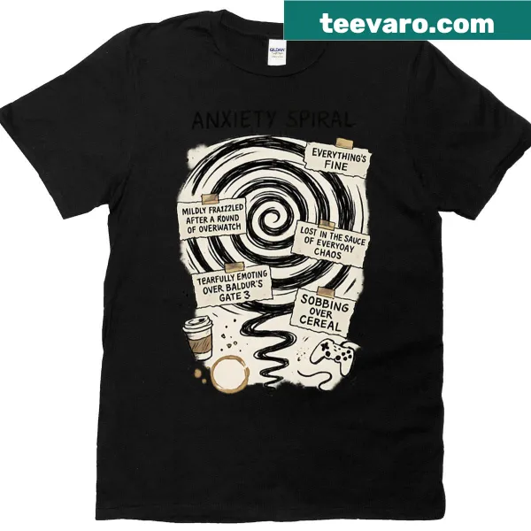 Oversized t-shirt with a soft spiral graphic representing anxiety