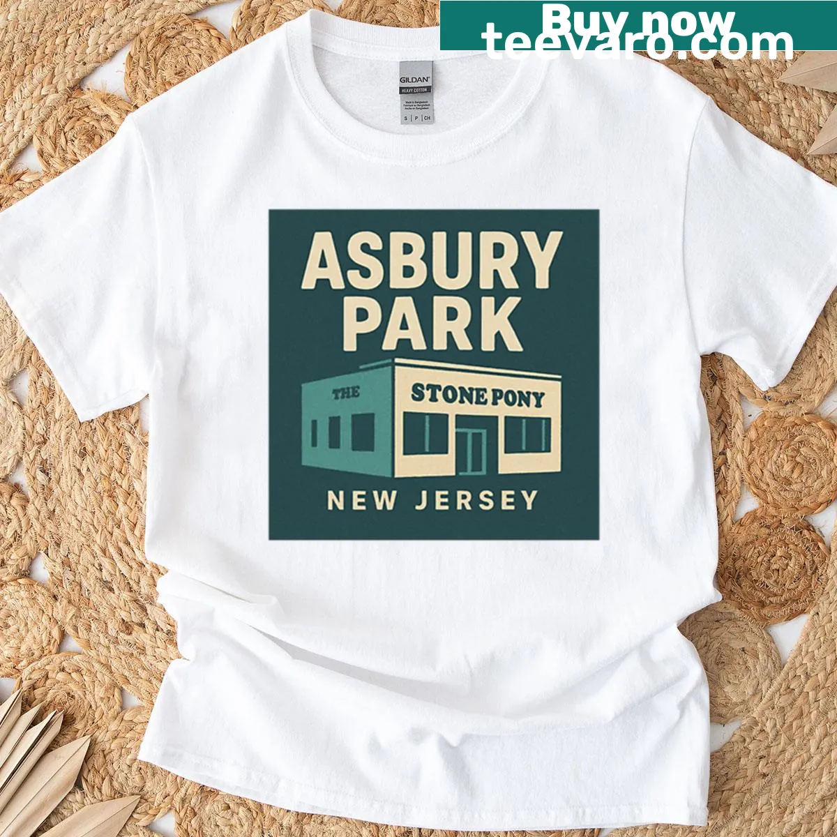 Graphic honoring the Stone Pony venue in Asbury Park — on a men's t-shirt