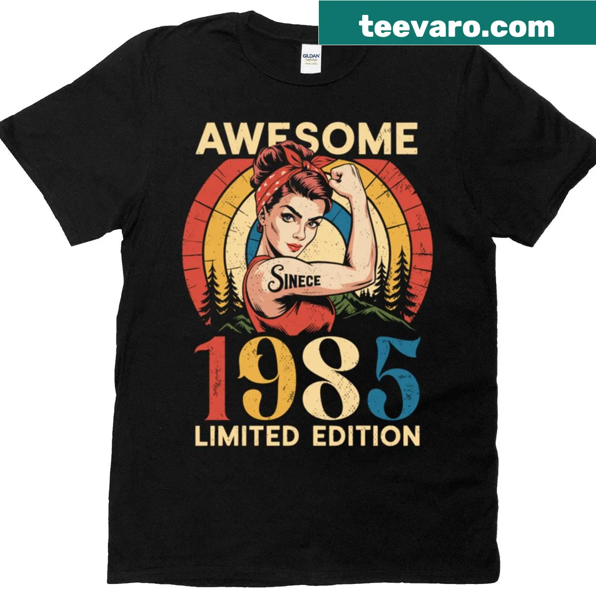 Vintage 40th birthday shirt with 'Awesome Since 1985' text — on a men's t-shirt