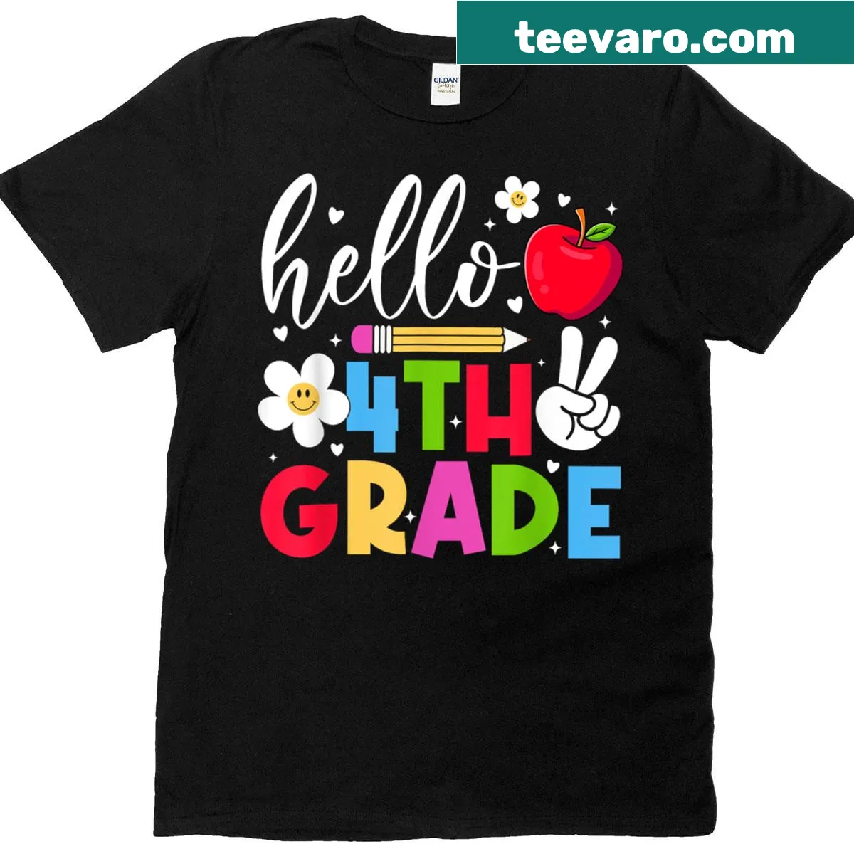Hello Fourth Grade T-shirt with friendly typography for students — on a men's t-shirt