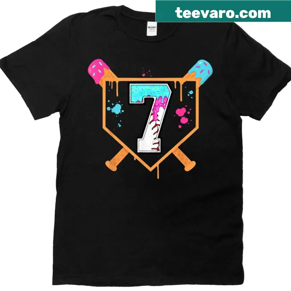 Fun T-shirt with '7th Birthday' text and ice cream drip design for boys.