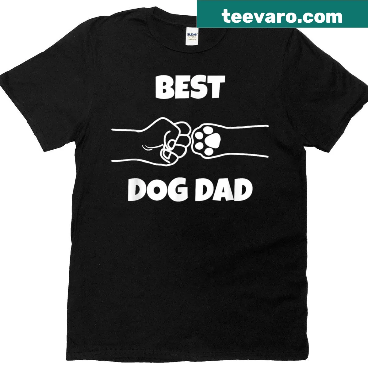 Funny t-shirt with fist bump illustration and dog paw design — on a men's t-shirt