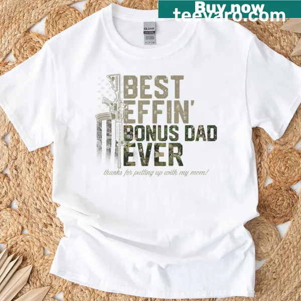 Funny t-shirt for bonus dads with camo flag design