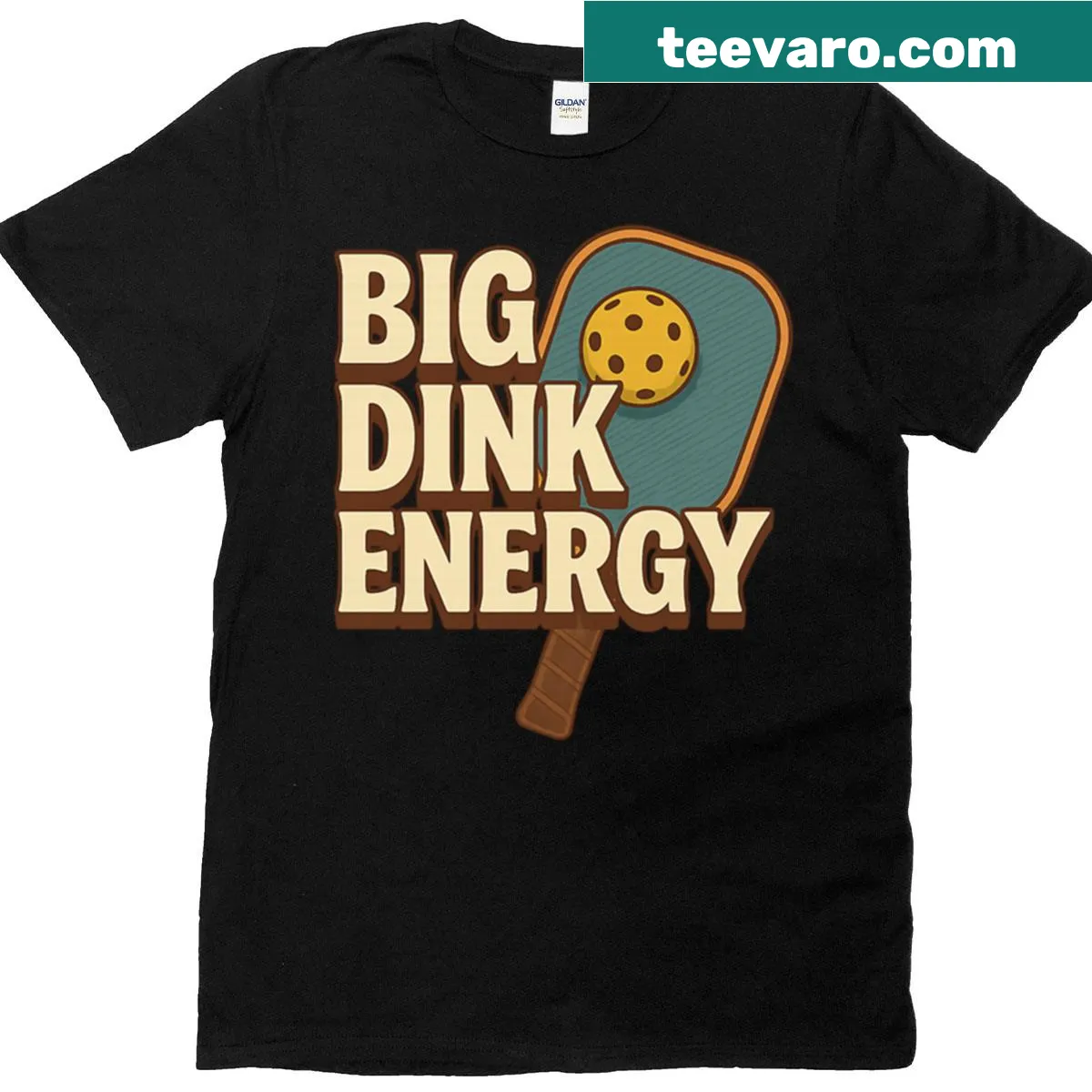 Retro T-shirt with 'Big Dink Energy' text for pickleball enthusiasts — on a men's t-shirt