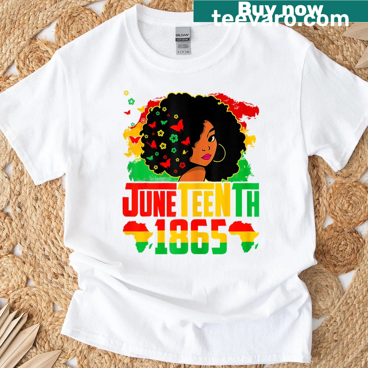 Juneteenth Independence Day t-shirt with text celebrating Black women — on a men's t-shirt
