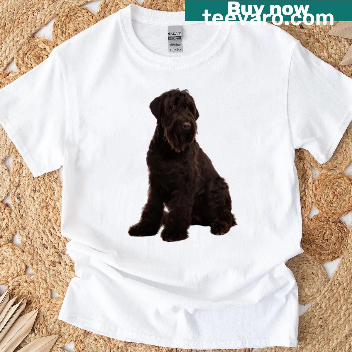 Illustration of a Black Russian Terrier on a T-shirt — on a men's t-shirt