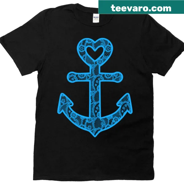 T-shirt with blue lace design and anchor illustration