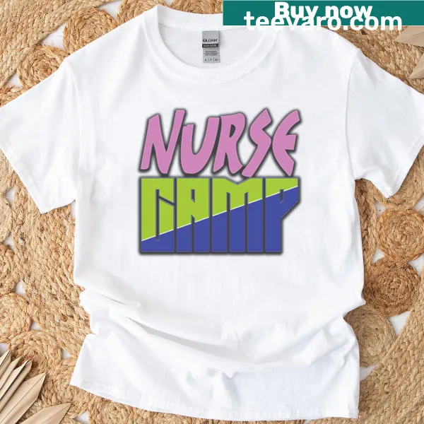 Retro summer camp inspired nurse t-shirt with humorous design