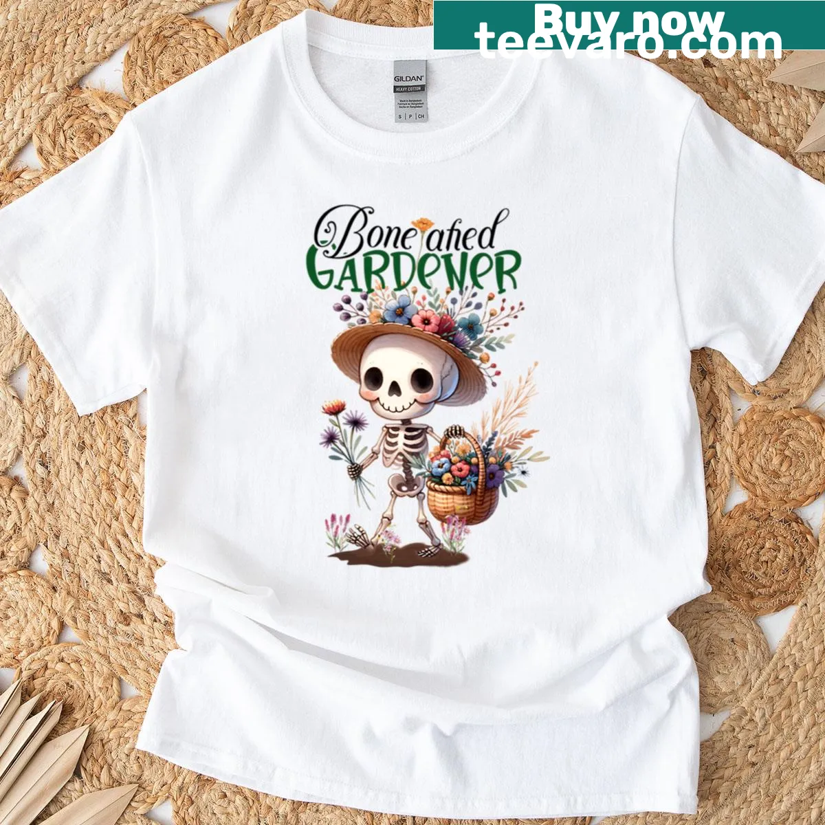 Whimsical Boneafied Gardener t-shirt with playful text — on a men's t-shirt