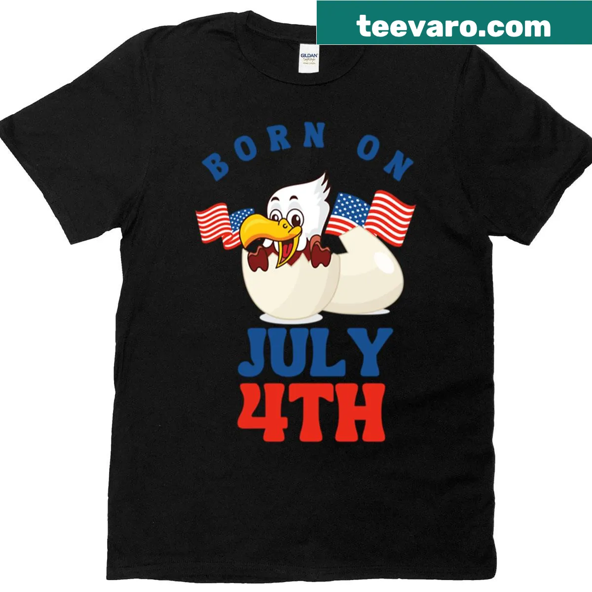 T-shirt with 'Born On July 4th' celebrating Independence Day — on a men's t-shirt