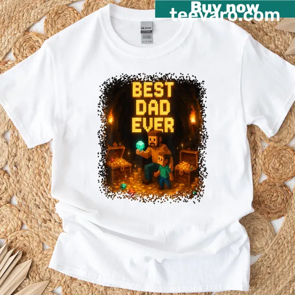 Pixel graphic Best Dad Ever T-shirt for fathers who love video games