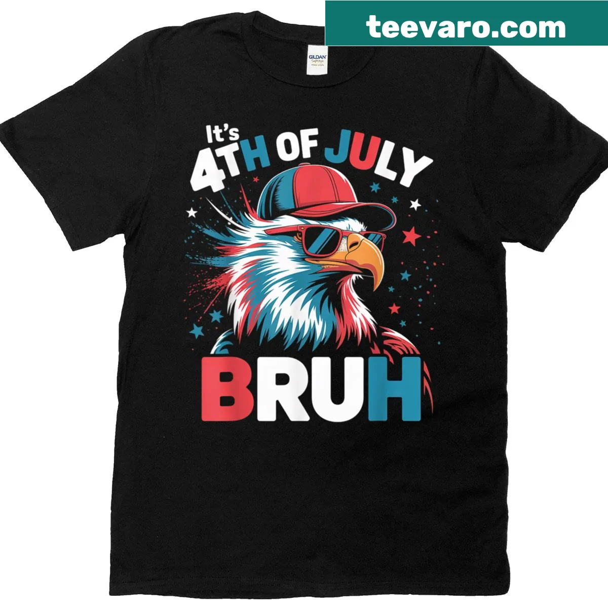 Vintage t-shirt with bald eagle cartoon and 'Bruh' text — on a men's t-shirt