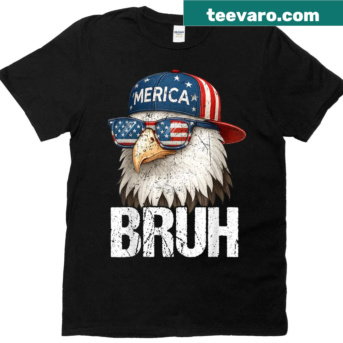 Patriotic t-shirt with bald eagle and 'Bruh' text — on a men's t-shirt