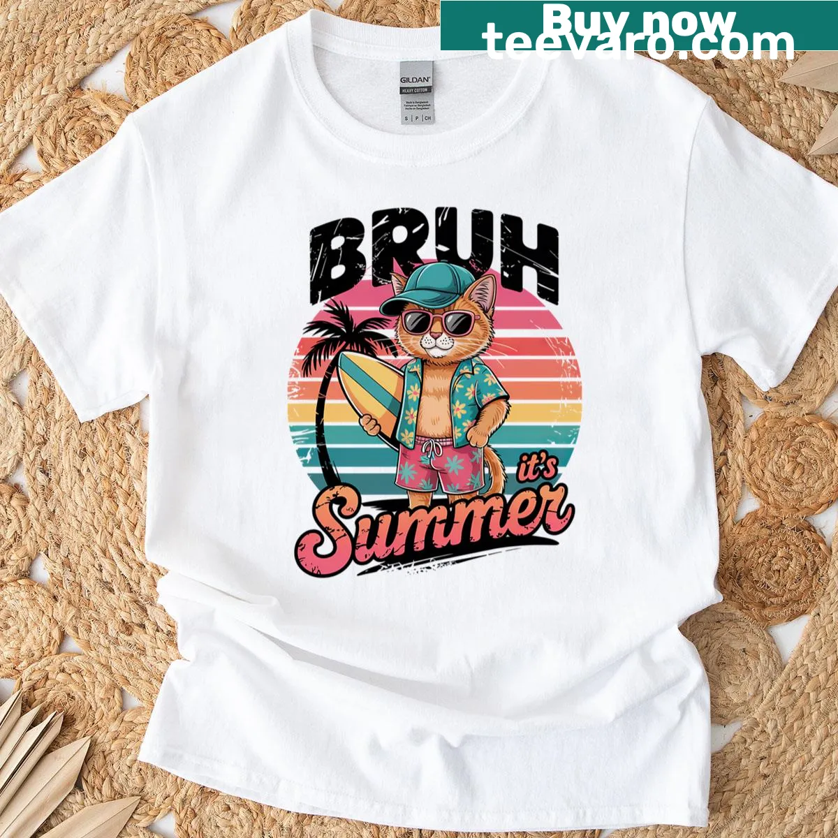 Playful summer-themed t-shirt with Bruh It's Summer slogan — on a men's t-shirt
