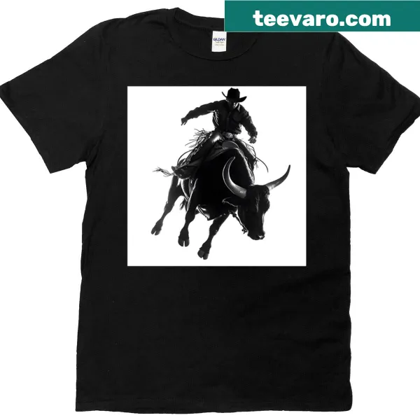 Illustrated bull rider graphic T-shirt with dynamic design