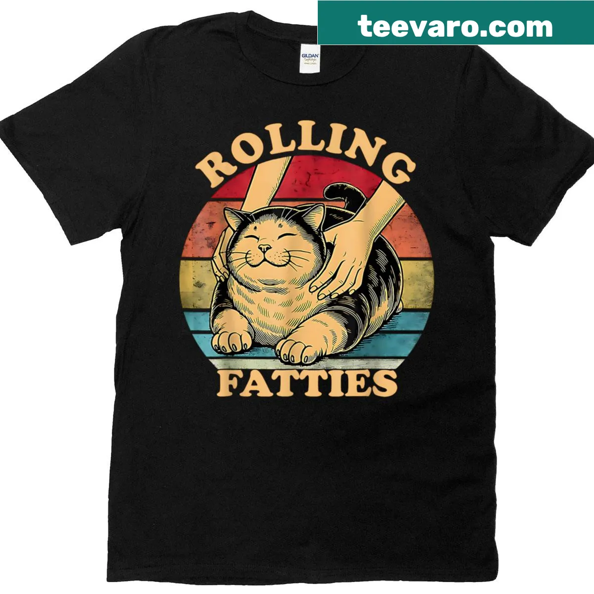 Vintage-style Cat Rolling Fatties t-shirt featuring a relaxed cat graphic. — on a men's t-shirt