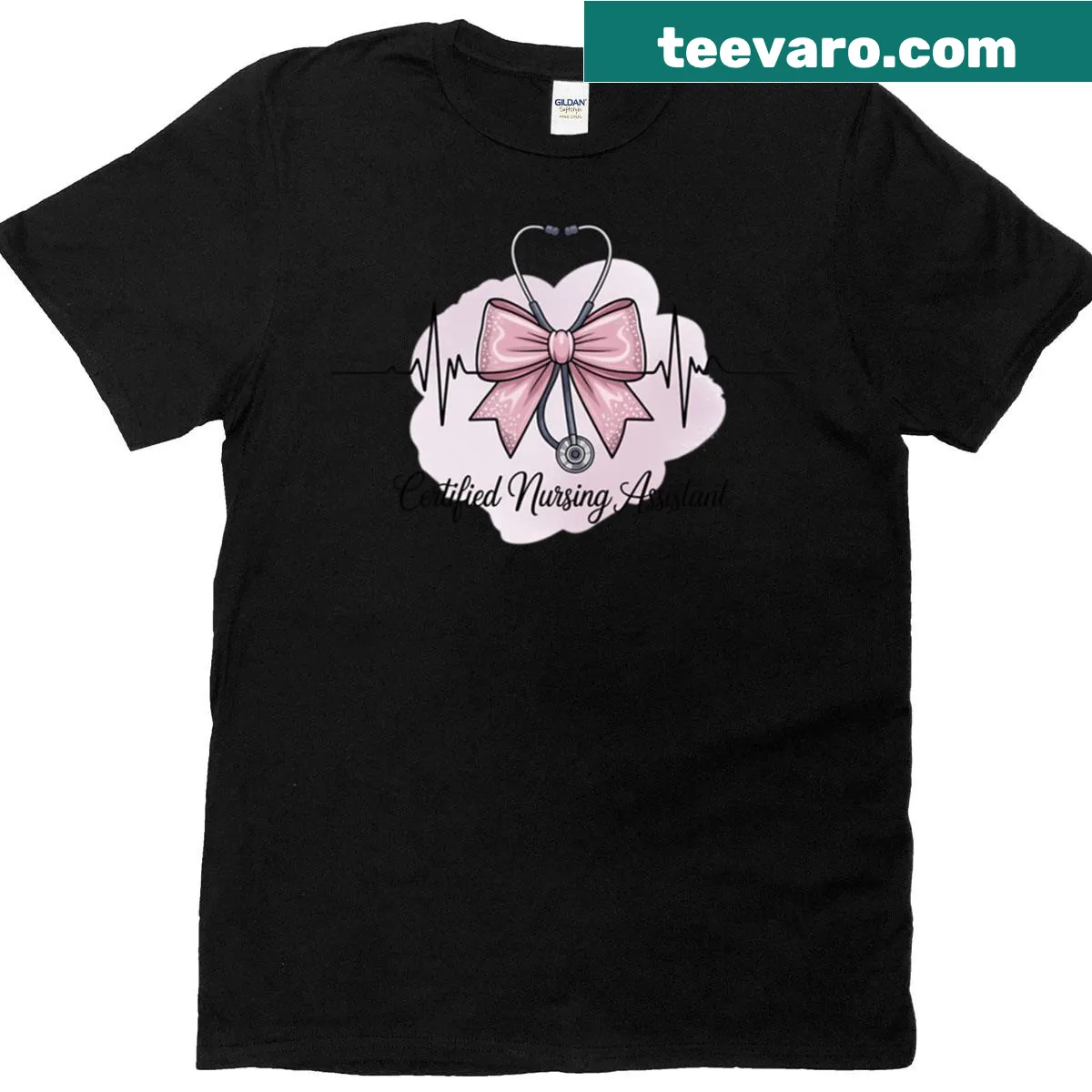 CNA Nursing T-shirt featuring a stethoscope and bow design for graduates. — on a men's t-shirt