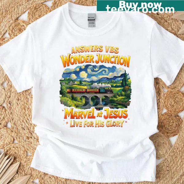 Train graphic for Christian camp theme on T-shirt