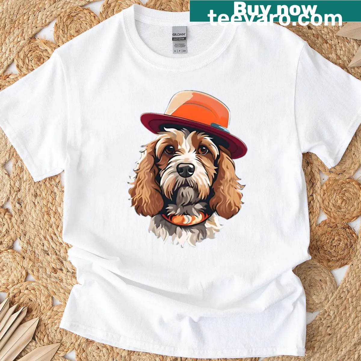 Cute Cockapoo wearing a hat illustration on a T-shirt — on a men's t-shirt