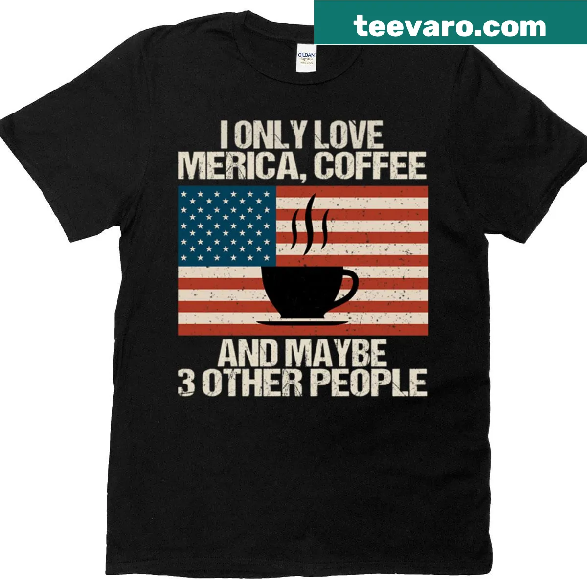 Playful patriotic coffee-themed T-shirt for Fourth of July celebrations. — on a men's t-shirt