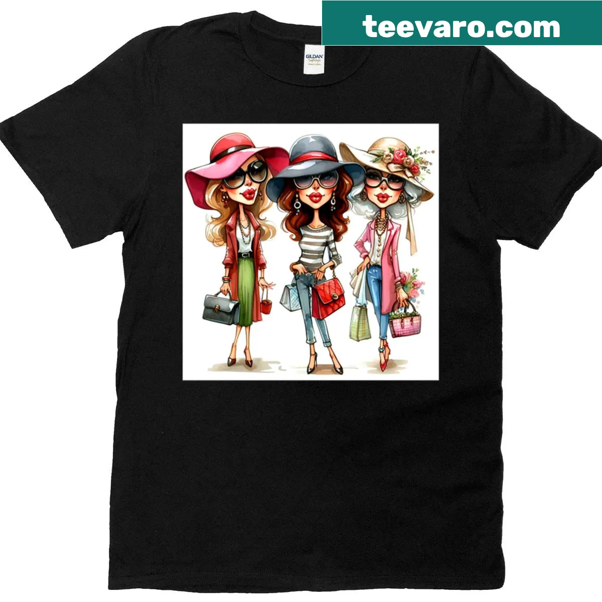 Graphic design of comical ladies in hats on a t-shirt. — on a men's t-shirt
