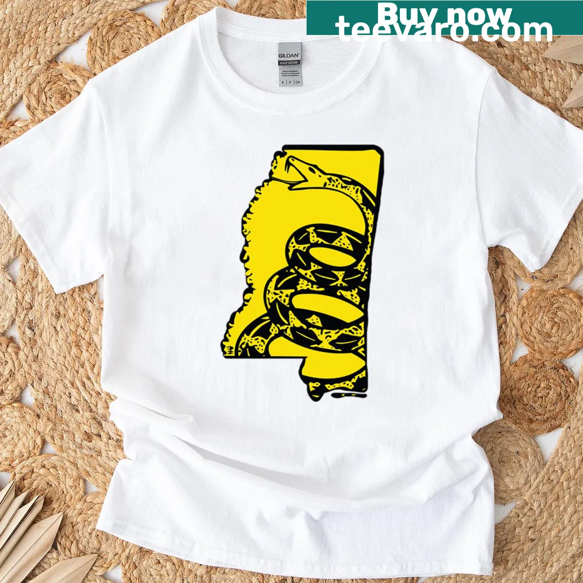 Patriotic T-shirt featuring Gadsden snake on Tennessee map — on a men's t-shirt