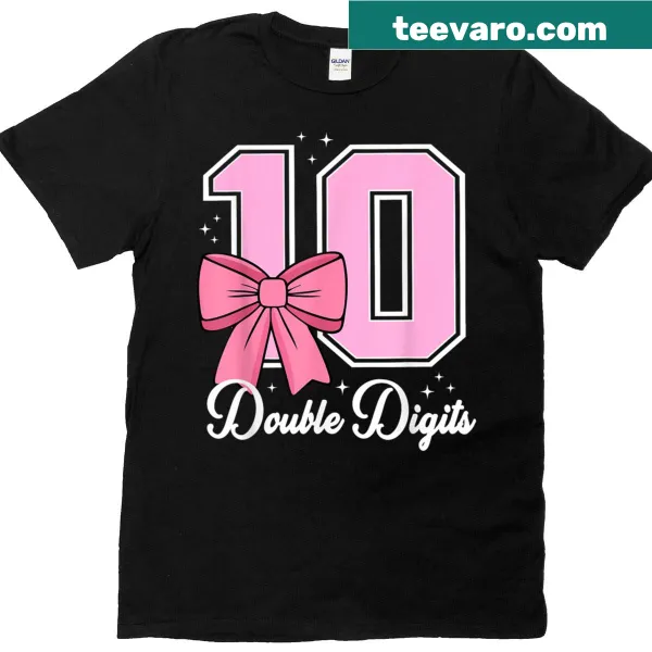 Cute birthday t-shirt for 10-year-old girls with a pink bow