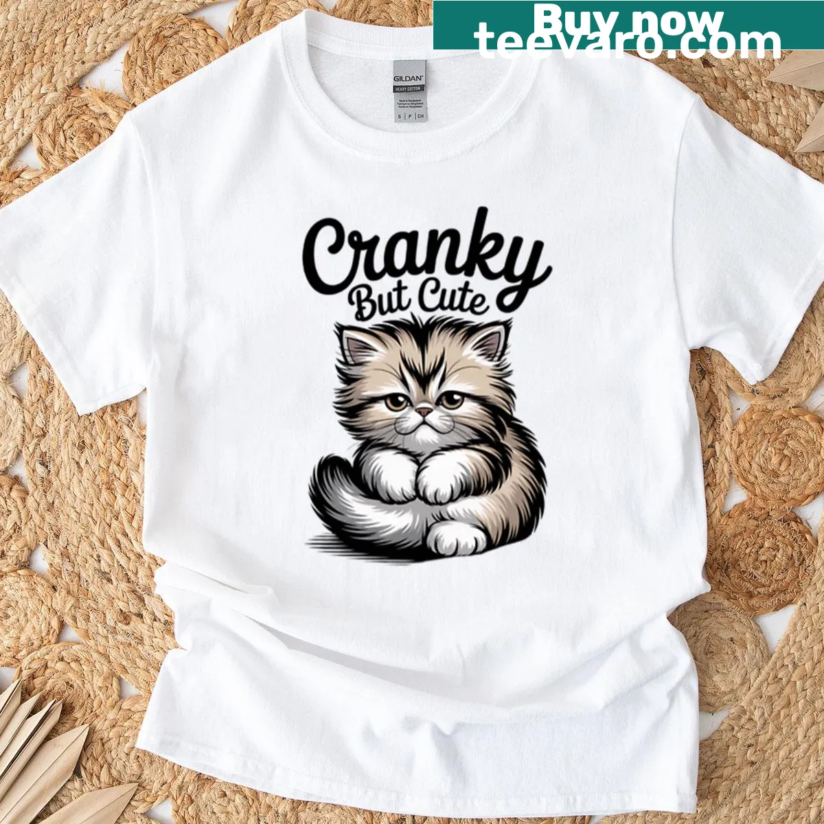 Oversized T-shirt with a grumpy cat illustration — on a men's t-shirt