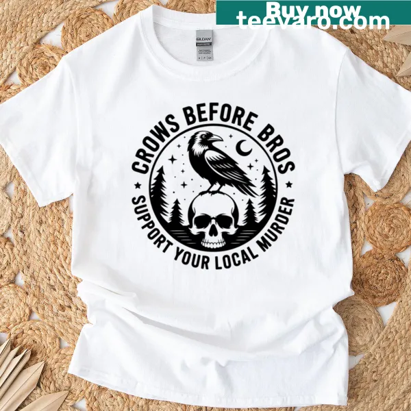Gothic raven skull design with text on a t-shirt