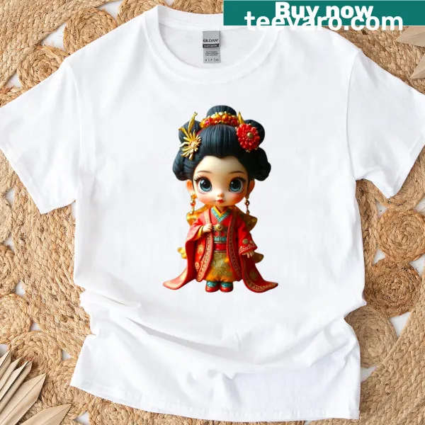 Japanese Geisha art print T-shirt with elegant and whimsical design