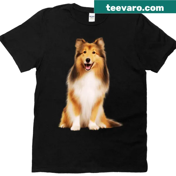 Illustrated T-shirt featuring a sitting Shetland Sheepdog