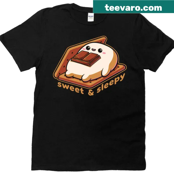 Cartoon T-shirt featuring an adorable sleepy s'more character