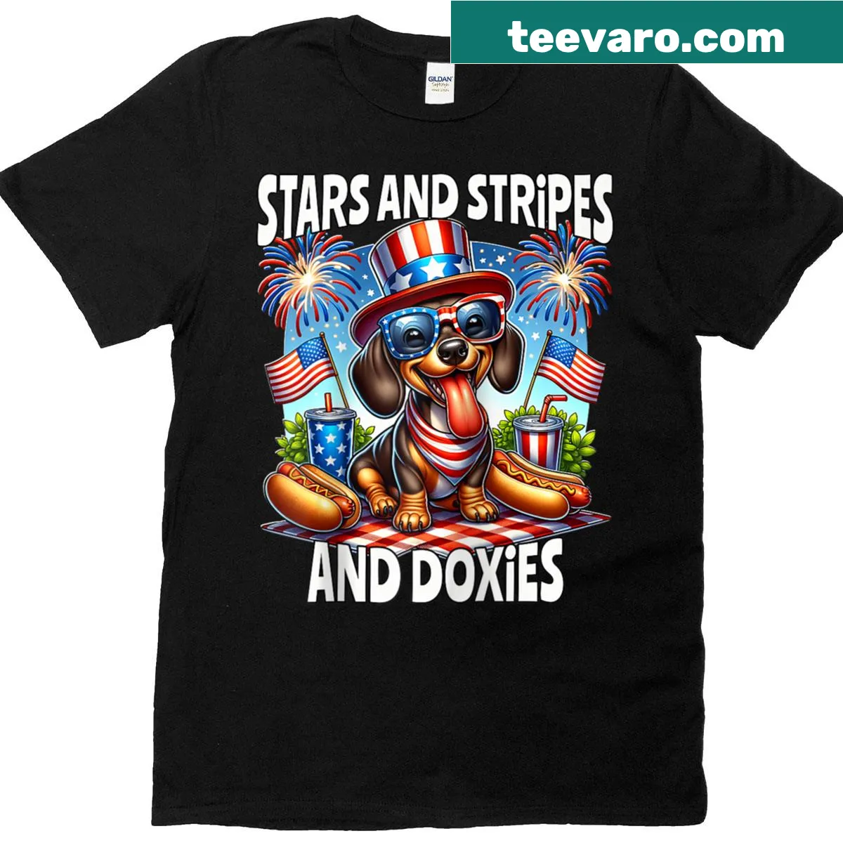 Dachshund graphic on a raglan baseball tee for Independence Day. — on a men's t-shirt
