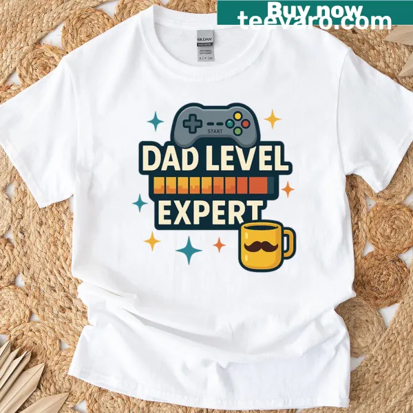 Funny gamer dad t-shirt with retro video game graphics