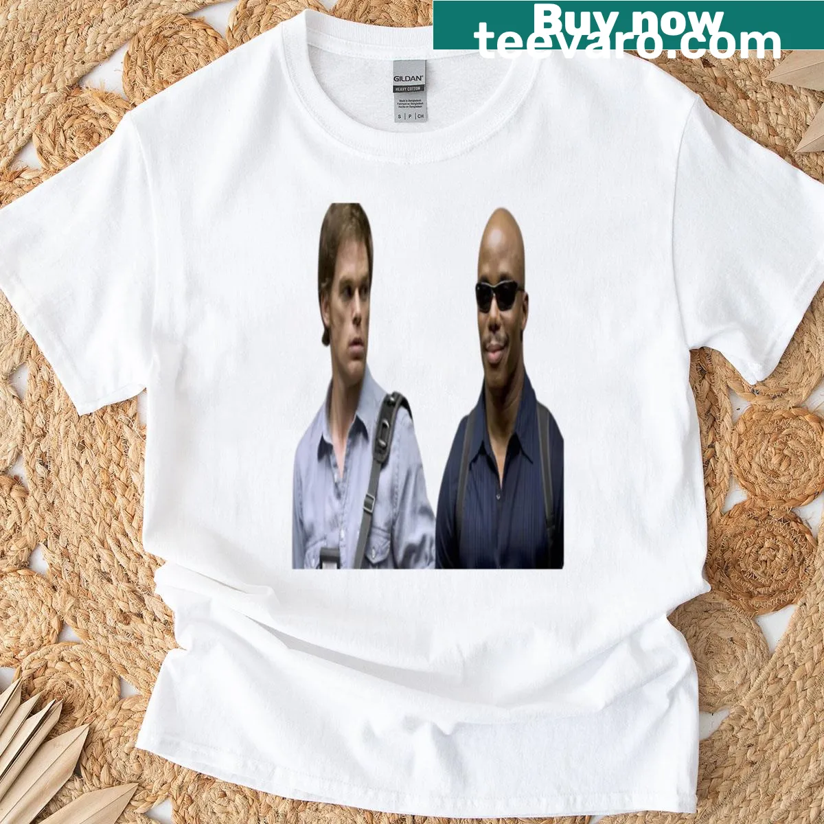 Dexter and Doakes T-shirt featuring humorous text design — on a men's t-shirt
