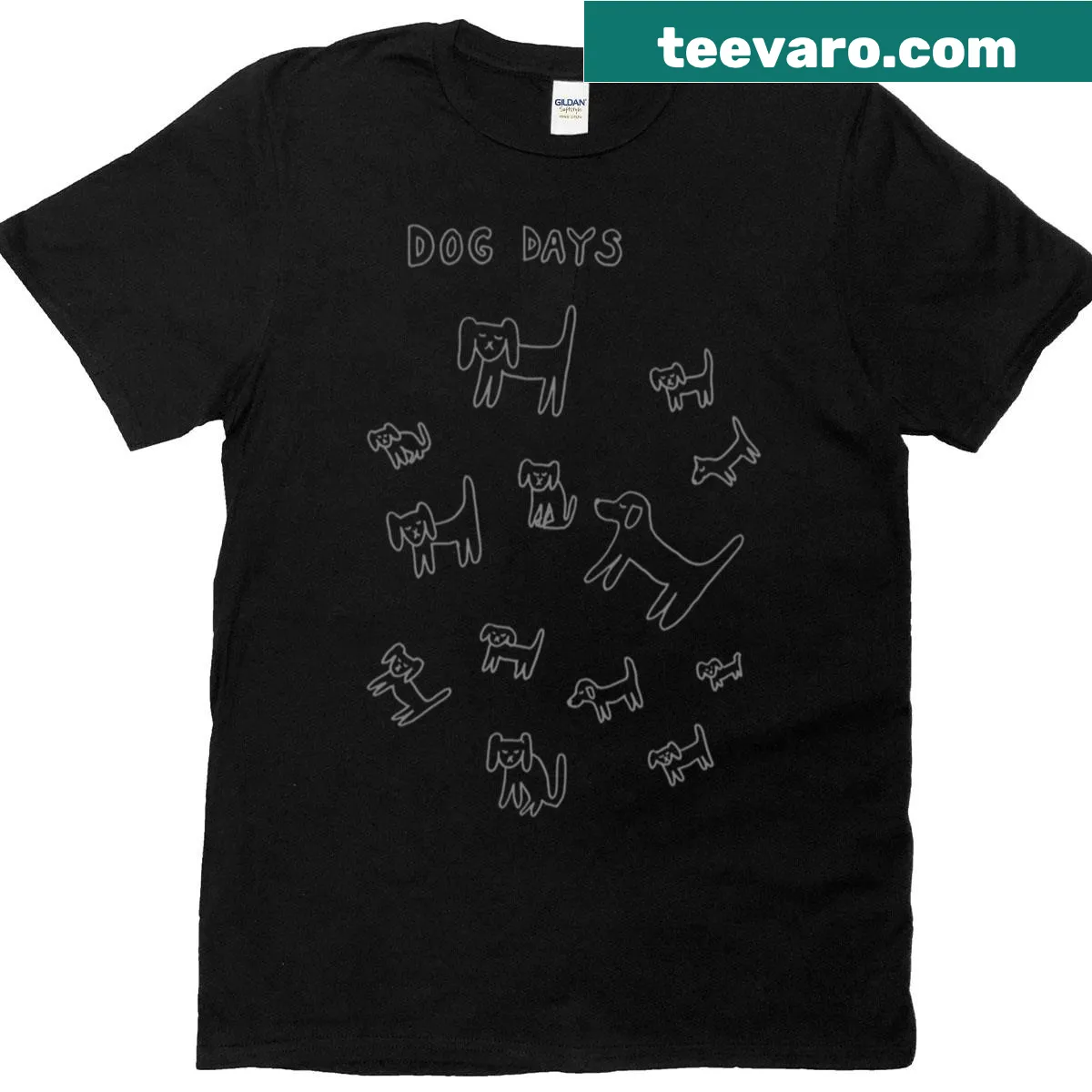 Oversized black t-shirt with a dog illustration and 'Dog Days' text. — on a men's t-shirt