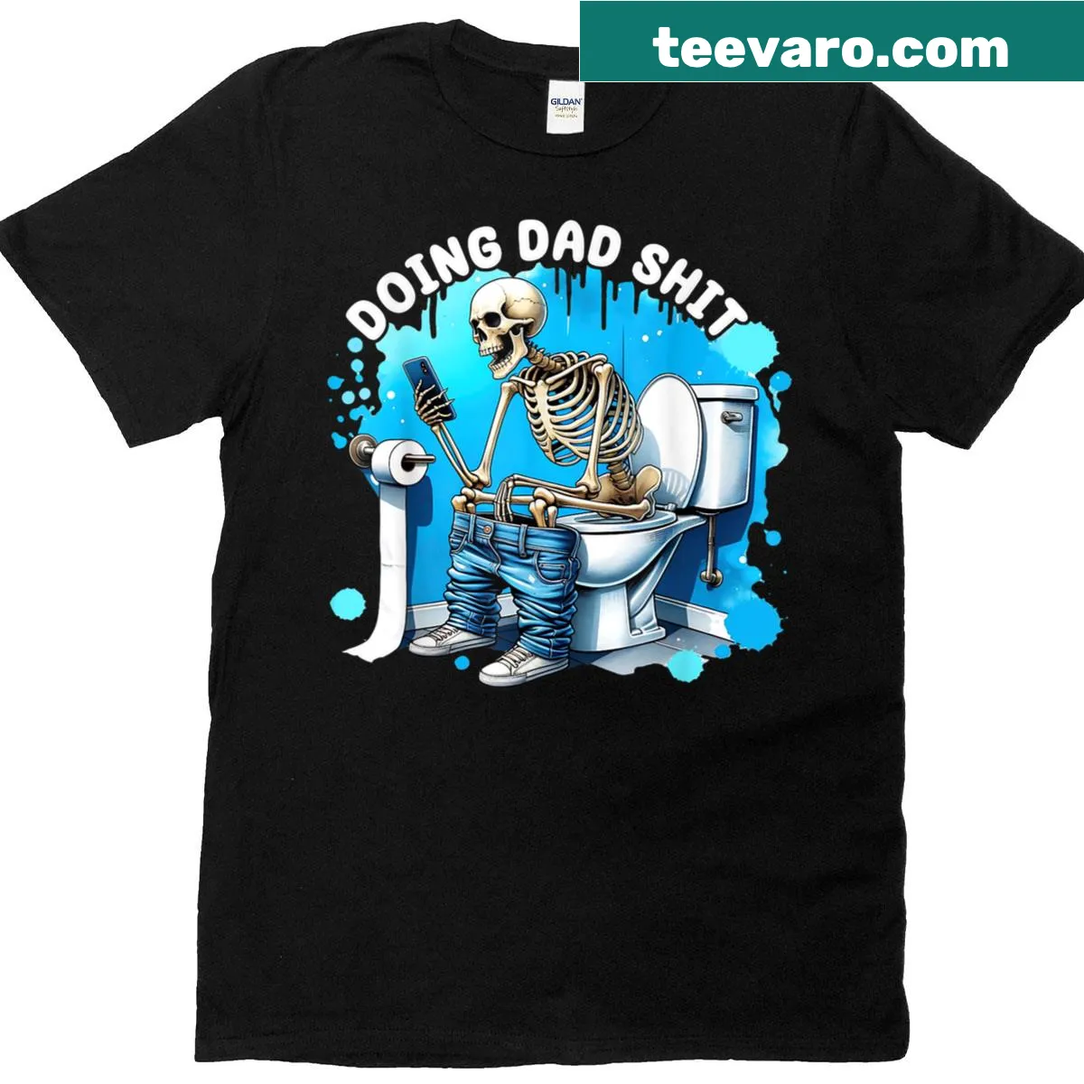 Funny skeleton graphic on a toilet with the text Doing Dad Shit — on a men's t-shirt