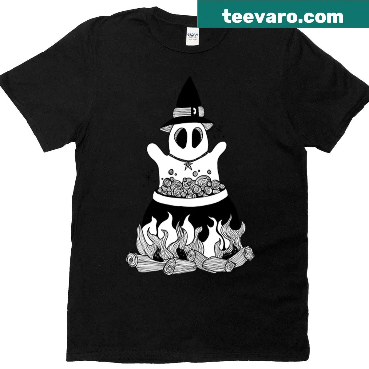 Cartoon-style T-shirt with whimsical text referencing folklore — on a men's t-shirt