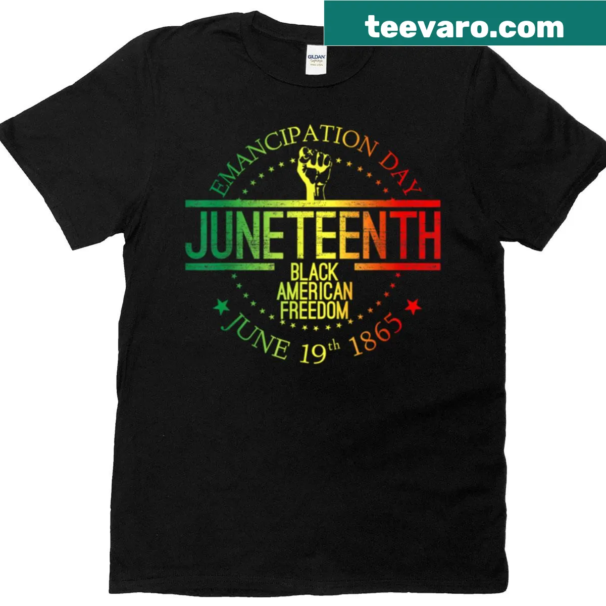 Typography design celebrating Emancipation Day and Juneteenth on a t-shirt — on a men's t-shirt
