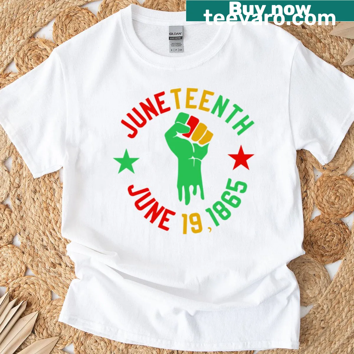 Juneteenth-themed oversized T-shirt with reflective imagery — on a men's t-shirt