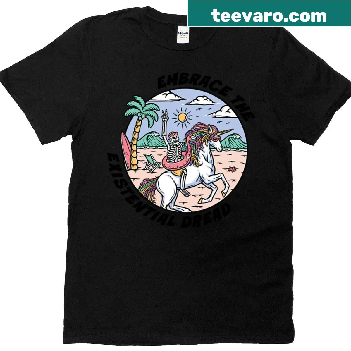 Edgy typography t-shirt with existential dread text — on a men's t-shirt