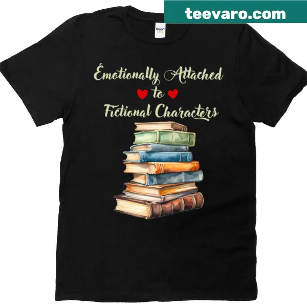 Illustrated design celebrating attachment to fictional characters on a t-shirt