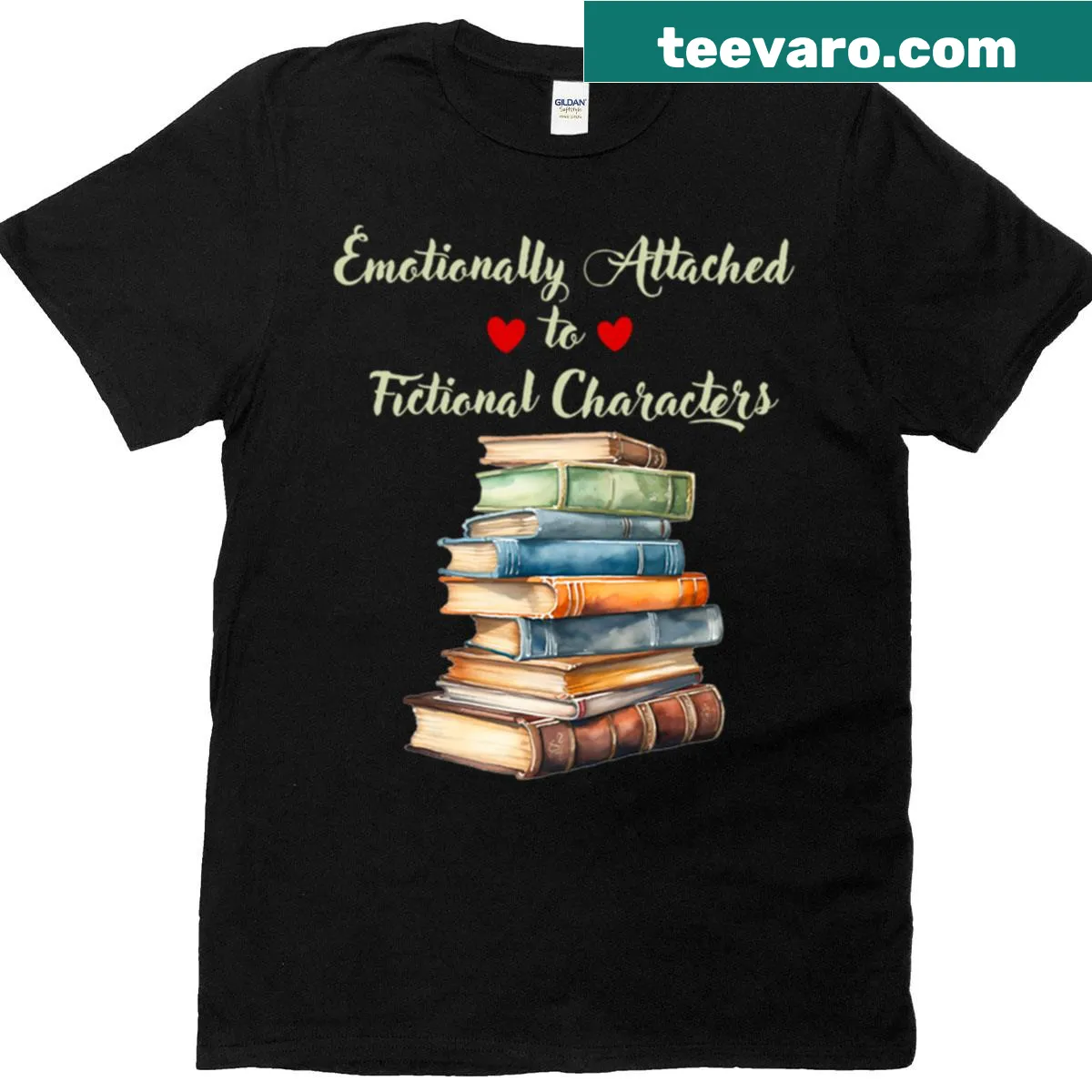 Illustrated design celebrating attachment to fictional characters on a t-shirt — on a men's t-shirt