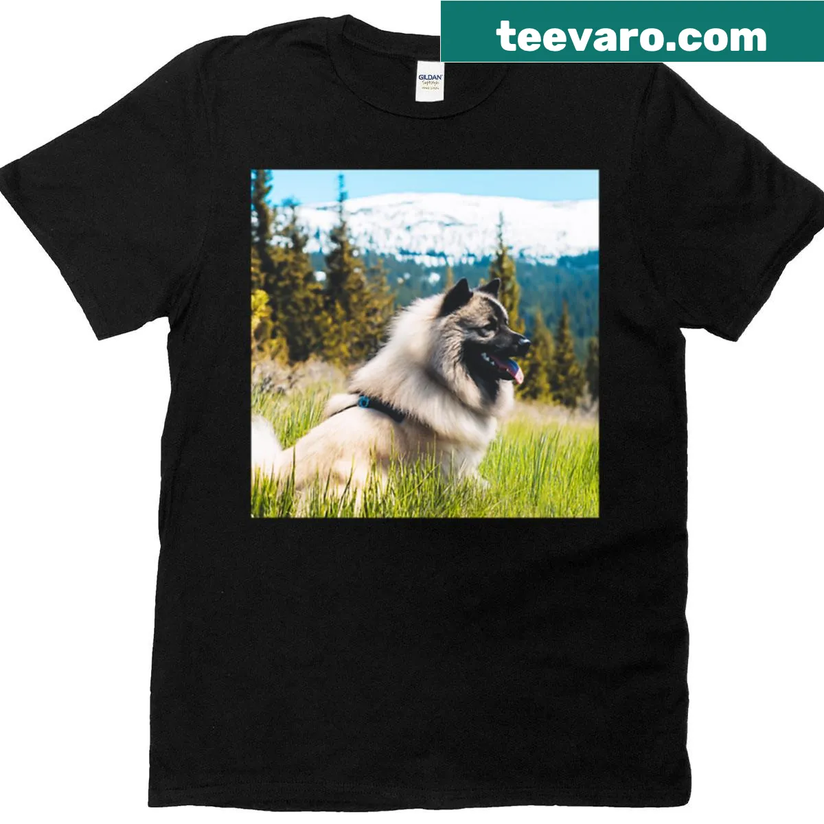Illustration of a Eurasier dog lying on grass on a t-shirt — on a men's t-shirt