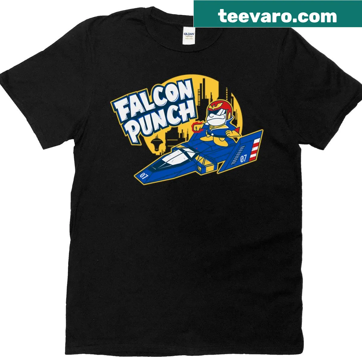 T-shirt featuring the phrase 'Falcon Punch' with gaming design — on a men's t-shirt