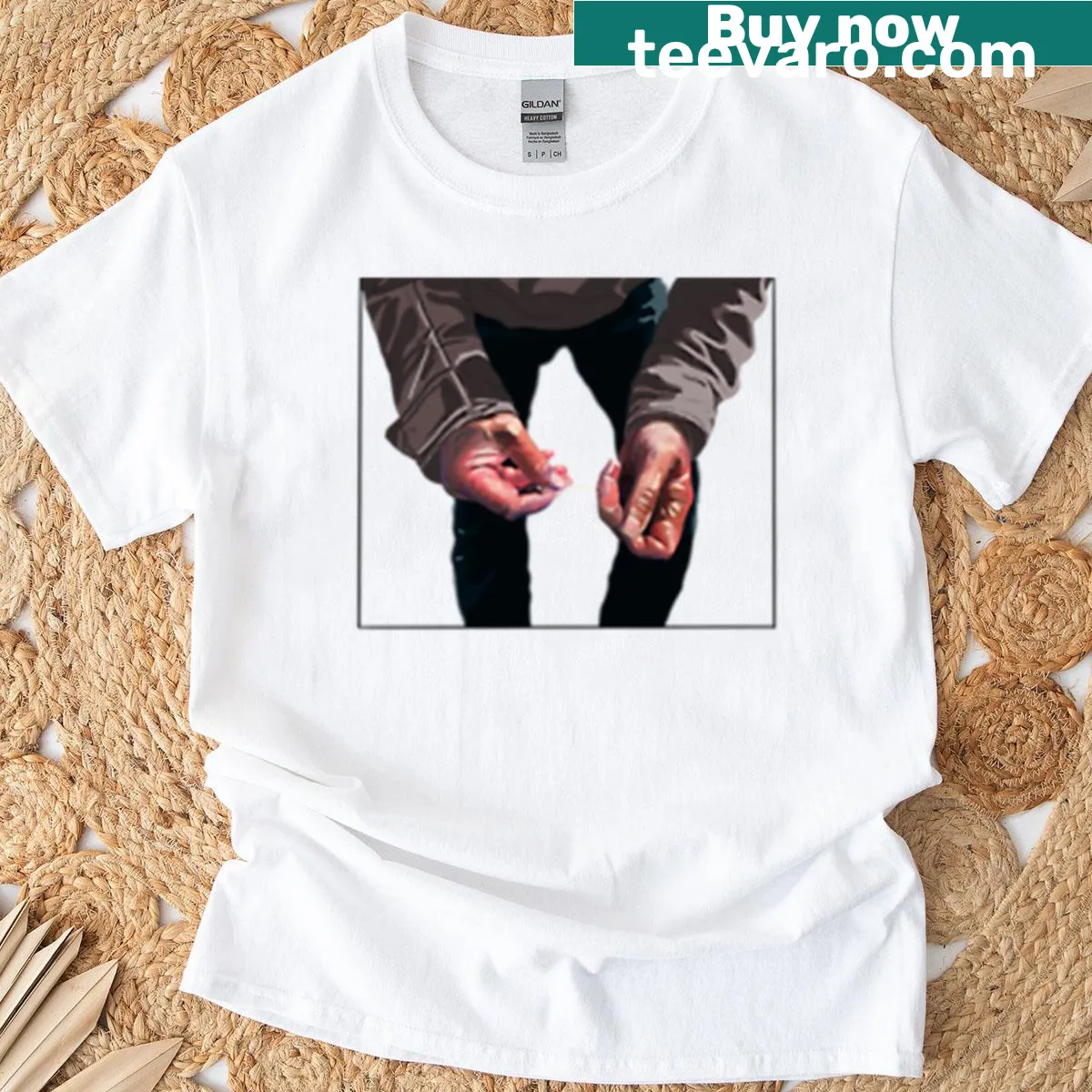 Graphic design featuring father and child hands on t-shirt — on a men's t-shirt