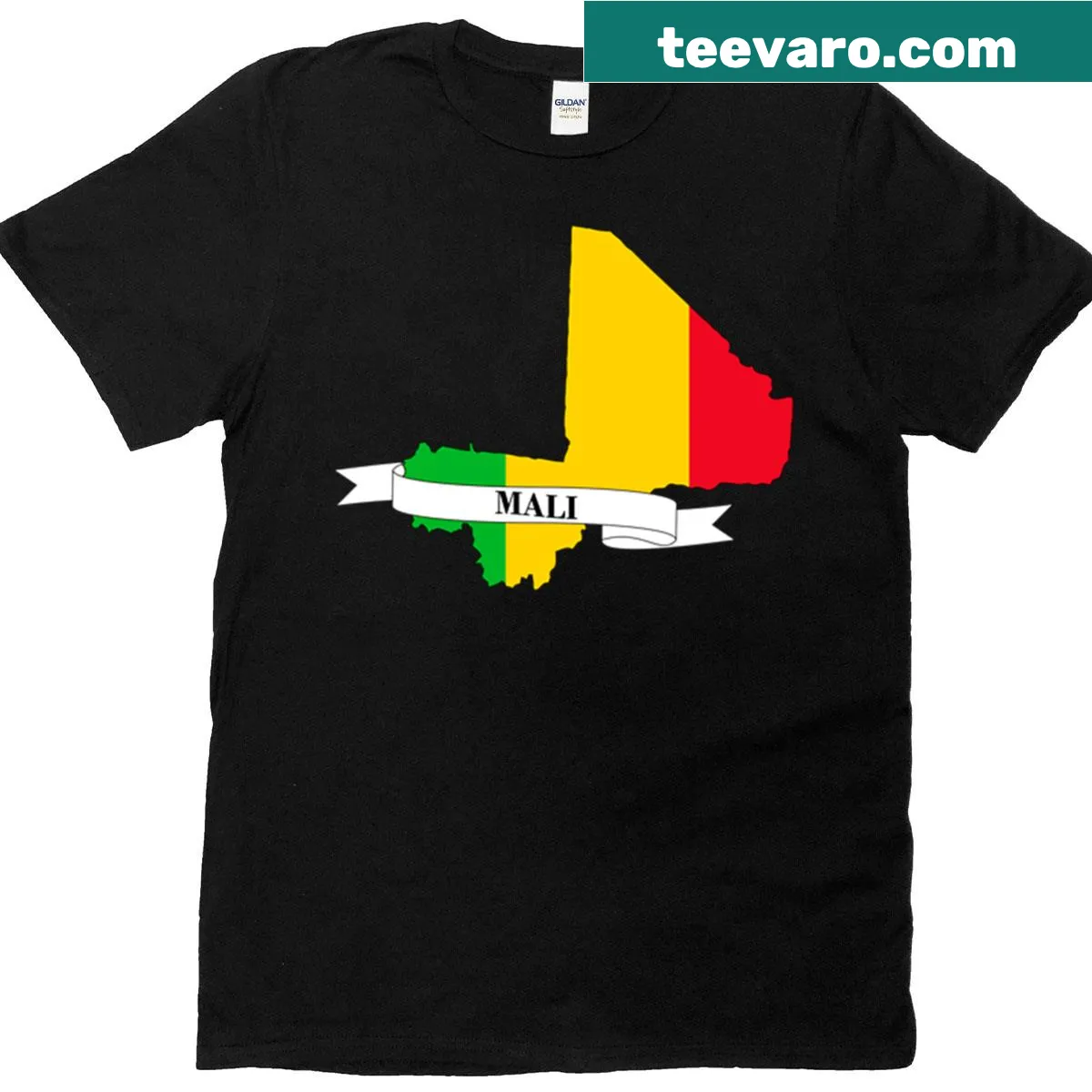 Map of Mali T-shirt with national flag design — on a men's t-shirt