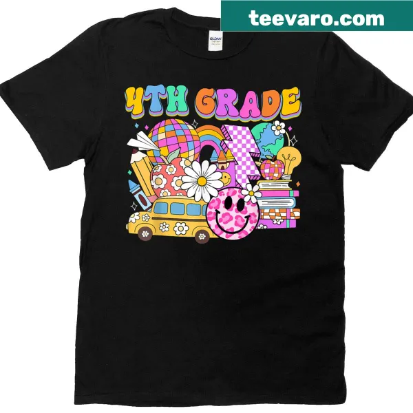 Back to school shirt with school supplies graphics for fourth graders