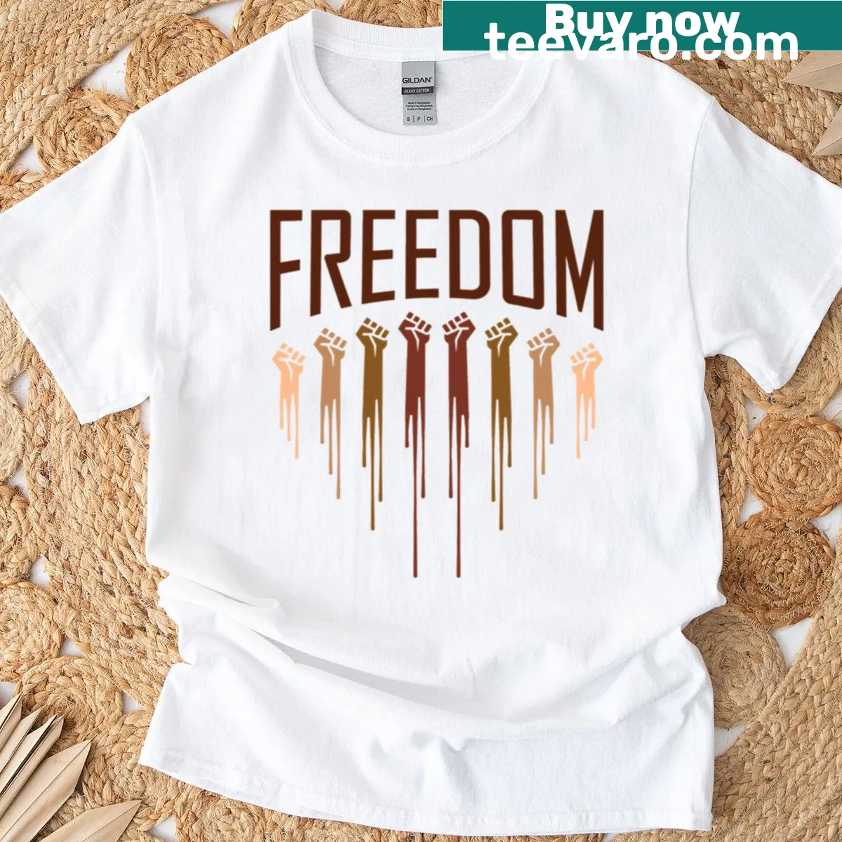 Bold typography featuring the word 'Freedom' on a t-shirt — on a men's t-shirt
